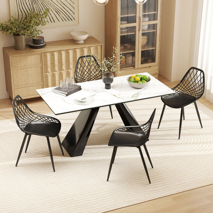 Set of 4 Dining Room Chairs, Modern Kitchen Chairs with Curved Perforated Backrest and Metal Legs, Plastic Chair for Kitchen, Bedroom, and Living Room, Black