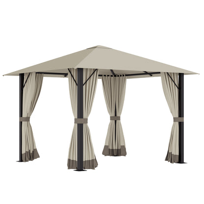 Garden Gazebo 3 x 3 meters Garden Tent Roof with Ventilation Holes Marquee Party Tent with 4 x Side Panels Weatherproof Aluminum Polyester Khaki