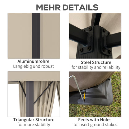 Garden Gazebo 3 x 3 meters Garden Tent Roof with Ventilation Holes Marquee Party Tent with 4 x Side Panels Weatherproof Aluminum Polyester Khaki