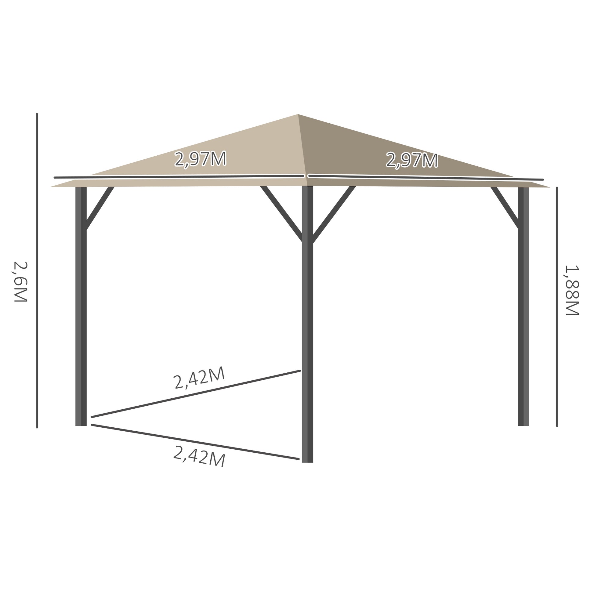 Garden Gazebo 3 x 3 meters Garden Tent Roof with Ventilation Holes Marquee Party Tent with 4 x Side Panels Weatherproof Aluminum Polyester Khaki