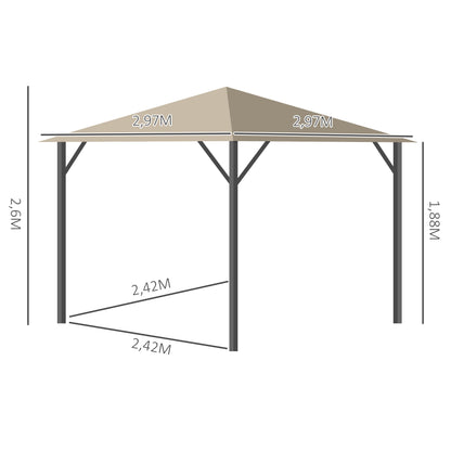 Garden Gazebo 3 x 3 meters Garden Tent Roof with Ventilation Holes Marquee Party Tent with 4 x Side Panels Weatherproof Aluminum Polyester Khaki