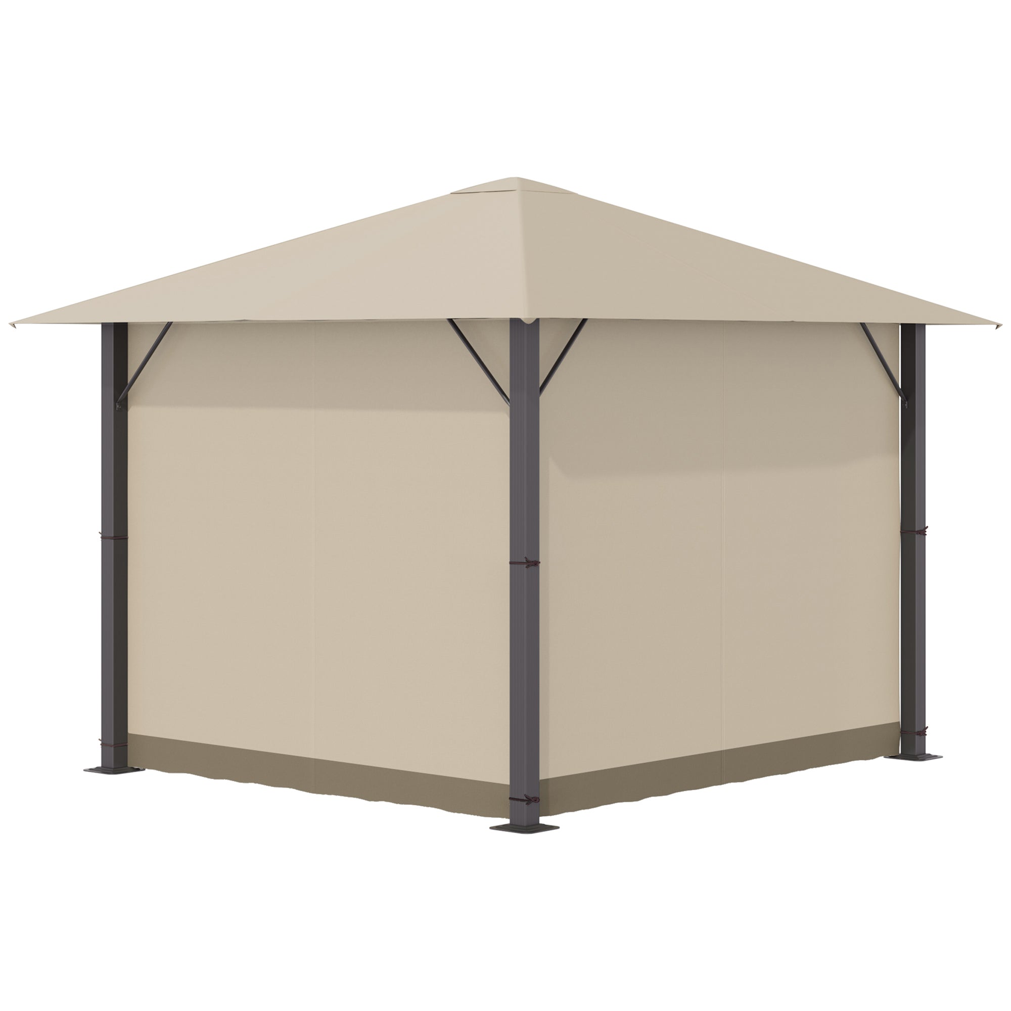 Garden Gazebo 3 x 3 meters Garden Tent Roof with Ventilation Holes Marquee Party Tent with 4 x Side Panels Weatherproof Aluminum Polyester Khaki