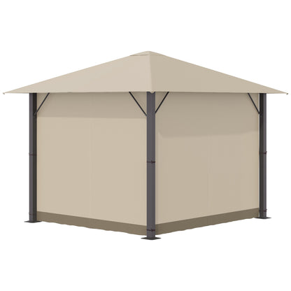 Garden Gazebo 3 x 3 meters Garden Tent Roof with Ventilation Holes Marquee Party Tent with 4 x Side Panels Weatherproof Aluminum Polyester Khaki