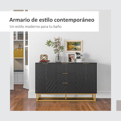 Modern Sideboard Buffet with 3 Drawers 2 Doors and Adjustable Shelf Side Cabinet for Dining Room Kitchen Anti-Tipping 120x40x76 cm Black