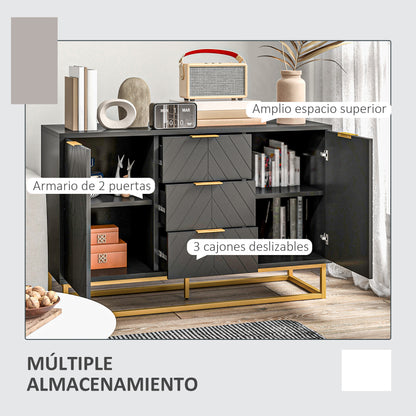 Modern Sideboard Buffet with 3 Drawers 2 Doors and Adjustable Shelf Side Cabinet for Dining Room Kitchen Anti-Tipping 120x40x76 cm Black