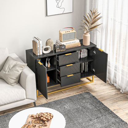 Modern Sideboard Buffet with 3 Drawers 2 Doors and Adjustable Shelf Side Cabinet for Dining Room Kitchen Anti-Tipping 120x40x76 cm Black