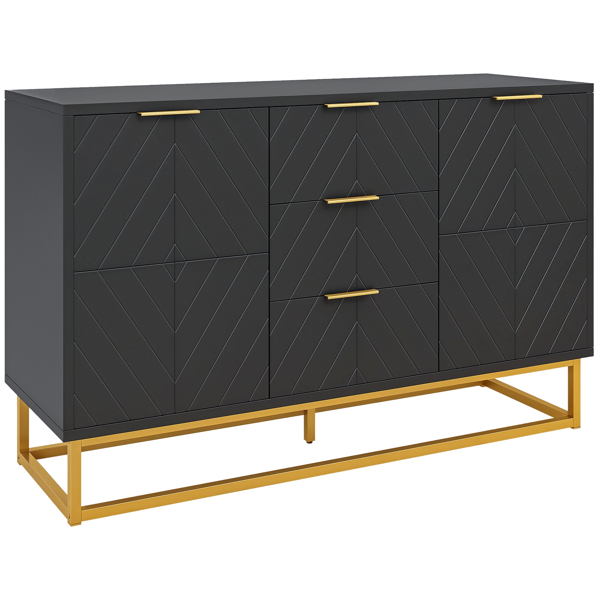 Modern Sideboard Buffet with 3 Drawers 2 Doors and Adjustable Shelf Side Cabinet for Dining Room Kitchen Anti-Tipping 120x40x76 cm Black