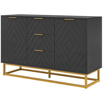 Modern Sideboard Buffet with 3 Drawers 2 Doors and Adjustable Shelf Side Cabinet for Dining Room Kitchen Anti-Tipping 120x40x76 cm Black