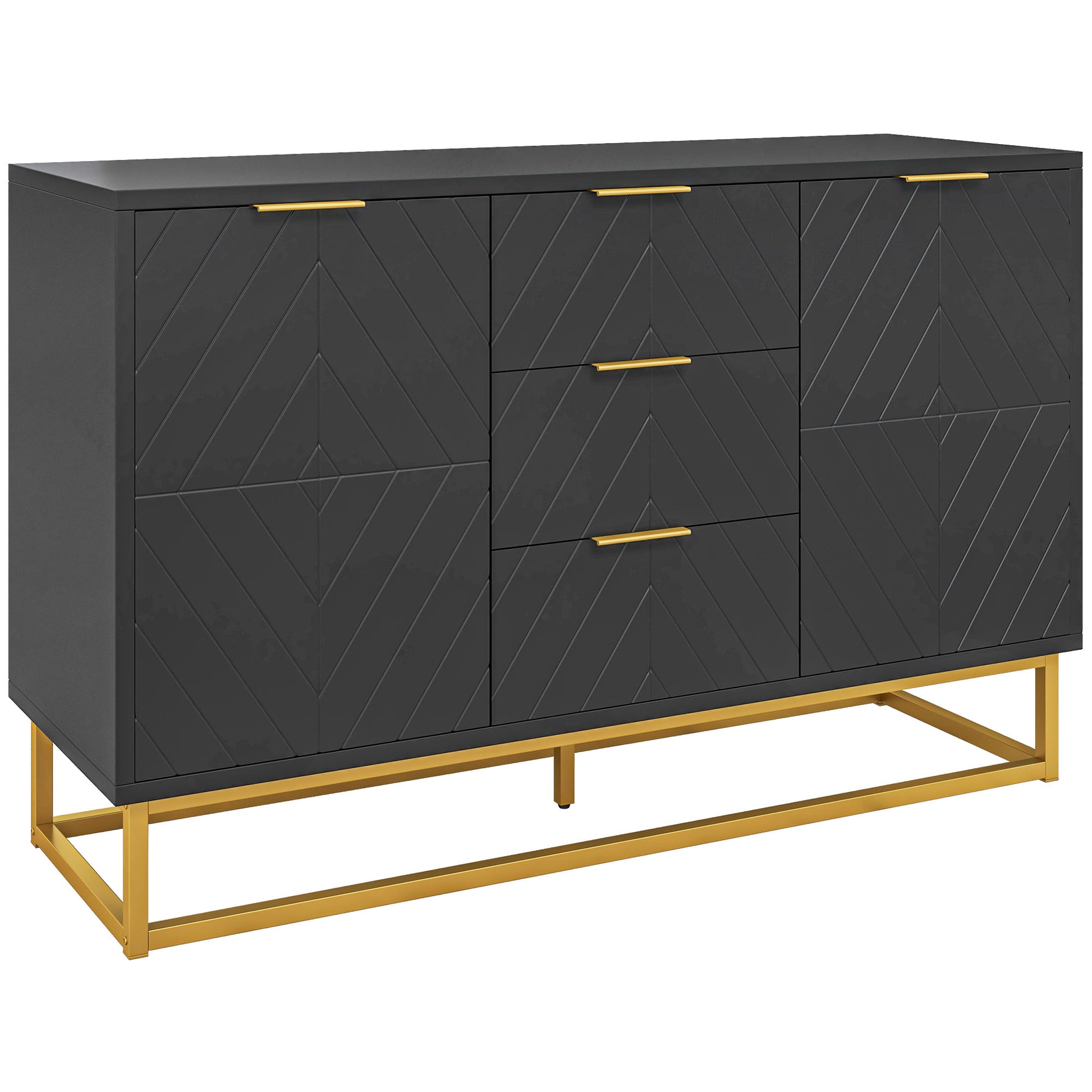 Modern Sideboard Buffet with 3 Drawers 2 Doors and Adjustable Shelf Side Cabinet for Dining Room Kitchen Anti-Tipping 120x40x76 cm Black