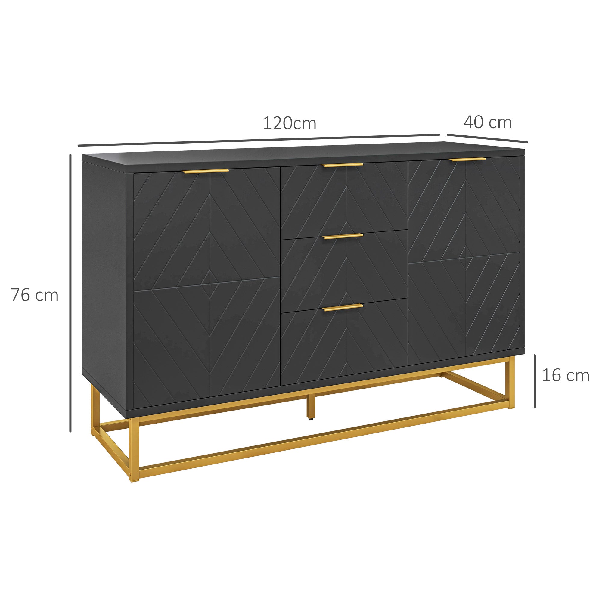 Modern Sideboard Buffet with 3 Drawers 2 Doors and Adjustable Shelf Side Cabinet for Dining Room Kitchen Anti-Tipping 120x40x76 cm Black
