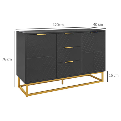 Modern Sideboard Buffet with 3 Drawers 2 Doors and Adjustable Shelf Side Cabinet for Dining Room Kitchen Anti-Tipping 120x40x76 cm Black