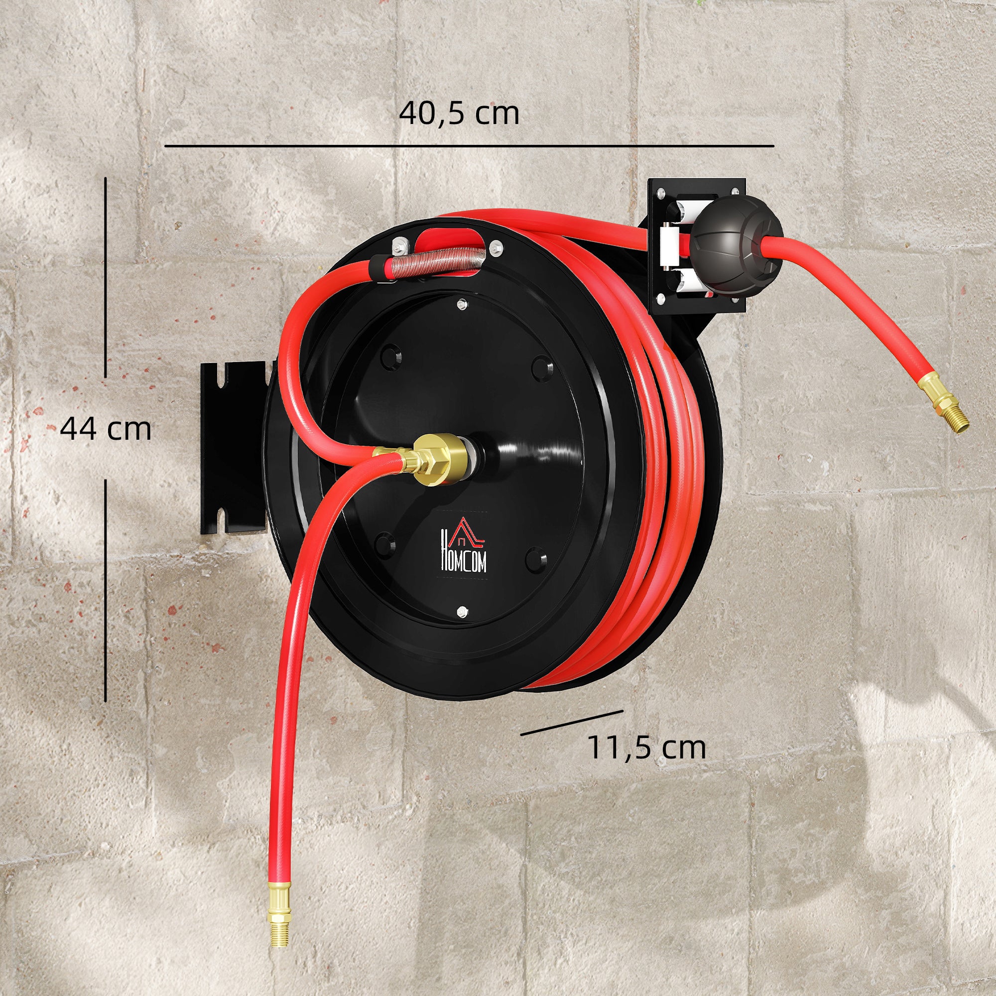 15m+1m Retractable Air Hose Reel with 1/4" Fitting, 9.5 x 15.8 mm, Max 20 bar, Hose Brake, Wall Mount