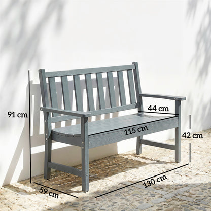 2-Seater Weatherproof Garden Bench, HDPE Plastic, Wood-Look Slatted Design, Ergonomic Backrest, 529 lb Capacity, 51.2 x 23.2 x 35.8 in, Gray
