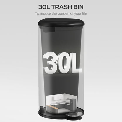 30 L Step Trash Can with Lid and Foot Pedal, Removable Inner Bin, Soft-Close for Living Room, Office — Black, 36 x 30 x 63.5 cm (14.2 x 11.8 x 25.0 in)