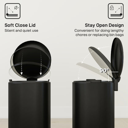 30 L Step Trash Can with Lid and Foot Pedal, Removable Inner Bin, Soft-Close for Living Room, Office — Black, 36 x 30 x 63.5 cm (14.2 x 11.8 x 25.0 in)