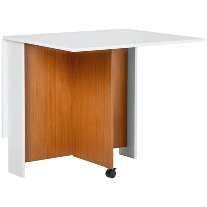 Folding Table Dining Table Mobile Desk with Folding Worktop Side Table with Casters Dining Table for Kitchen White