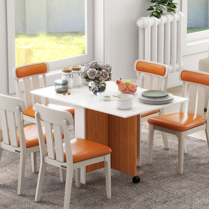 Folding Table Dining Table Mobile Desk with Folding Worktop Side Table with Casters Dining Table for Kitchen White