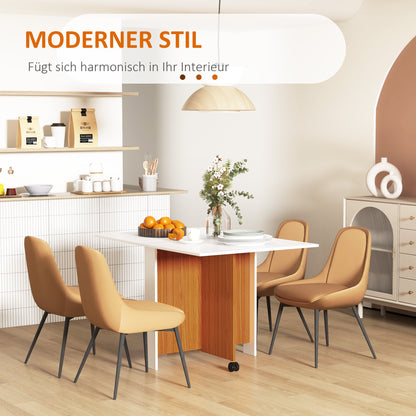 Folding Table Dining Table Mobile Desk with Folding Worktop Side Table with Casters Dining Table for Kitchen White