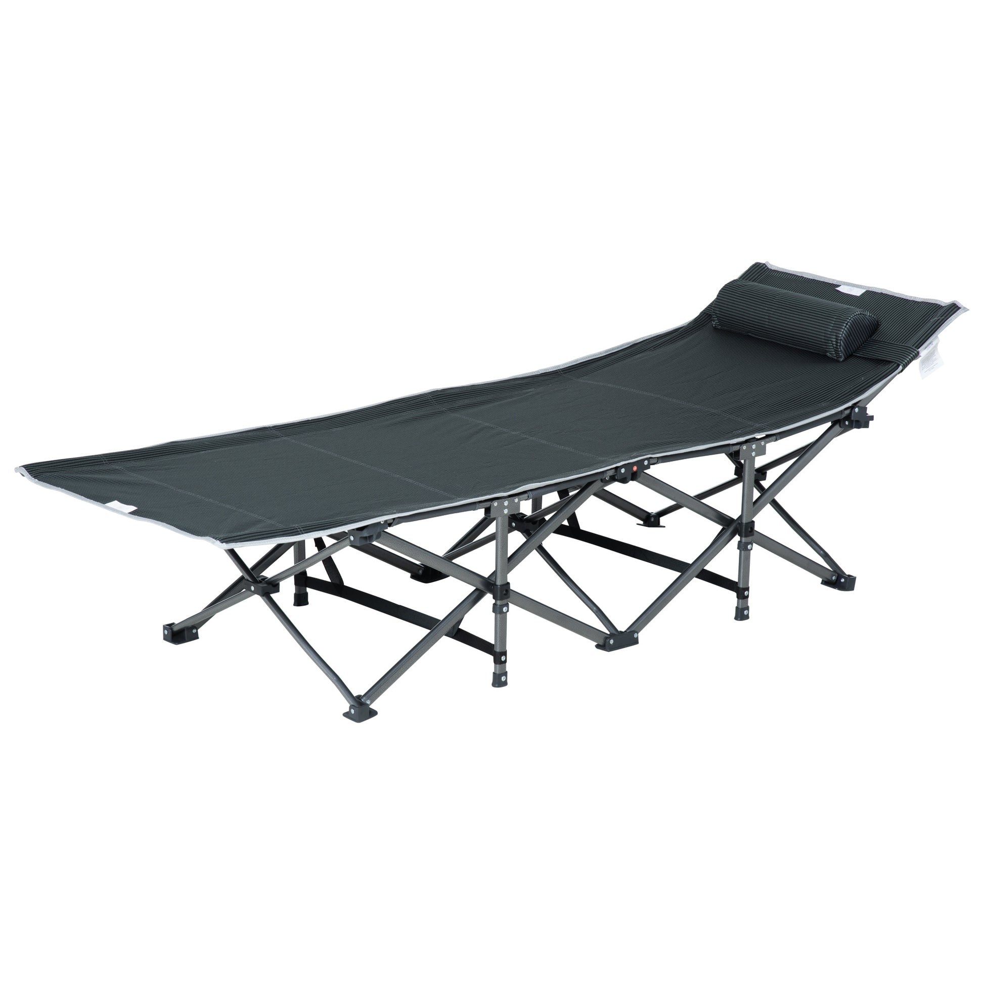 Folding Camping Cot Portable Bed with Pillow Side Pocket Mattress Guest Bed up to 150 kg Capacity Travel Outdoor Oxford Grey 188 x 64.5 x 53 cm