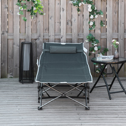 Folding Camping Cot Portable Bed with Pillow Side Pocket Mattress Guest Bed up to 150 kg Capacity Travel Outdoor Oxford Grey 188 x 64.5 x 53 cm