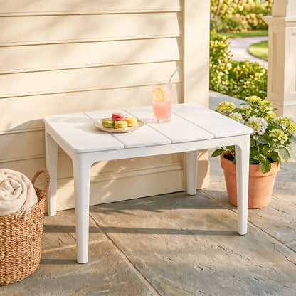 Outdoor Coffee Table with Cylindrical Legs, Rectangular PP Plastic Garden Side Table, Modern Style — for Garden, Balcony, Terrace — 53 x 70 x 39 cm (20.9 x 27.6 x 15.4 in), Cream