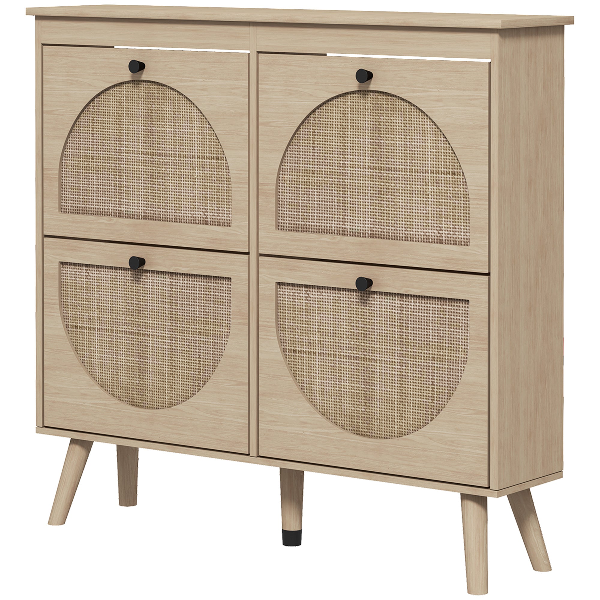 Shoe Cabinet 4 Folding Drawers Shoe Rack for 20 Pairs with Adjustable Shelf Bohemian Style Solid Wood Legs 105 x 24 x 97.5 cm Natural