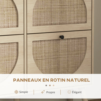 Shoe Cabinet 4 Folding Drawers Shoe Rack for 20 Pairs with Adjustable Shelf Bohemian Style Solid Wood Legs 105 x 24 x 97.5 cm Natural