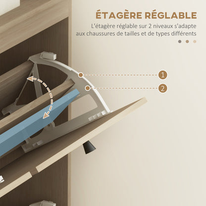 Shoe Cabinet 4 Folding Drawers Shoe Rack for 20 Pairs with Adjustable Shelf Bohemian Style Solid Wood Legs 105 x 24 x 97.5 cm Natural