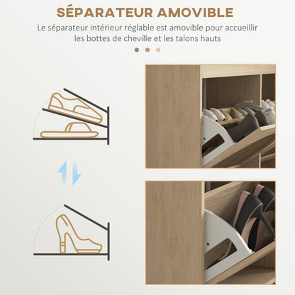 Shoe Cabinet 4 Folding Drawers Shoe Rack for 20 Pairs with Adjustable Shelf Bohemian Style Solid Wood Legs 105 x 24 x 97.5 cm Natural