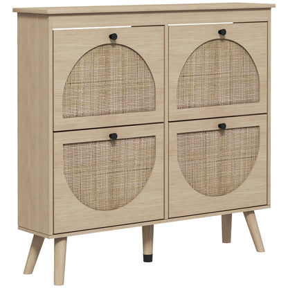 Shoe Cabinet 4 Folding Drawers Shoe Rack for 20 Pairs with Adjustable Shelf Bohemian Style Solid Wood Legs 105 x 24 x 97.5 cm Natural