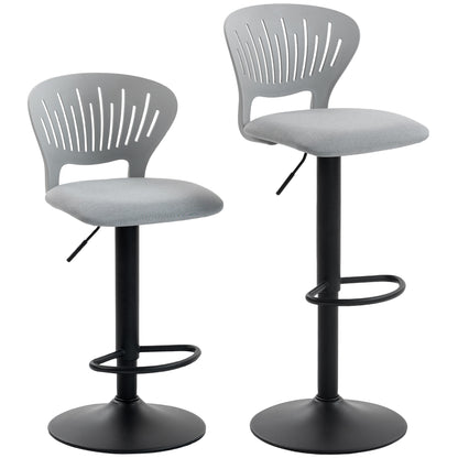 Set of 2 360° Swivel Kitchen Bar Stools, Height-Adjustable 33.1–41.3 in, Hollow Back, Footrest, for Dining Room & Counter, Gray