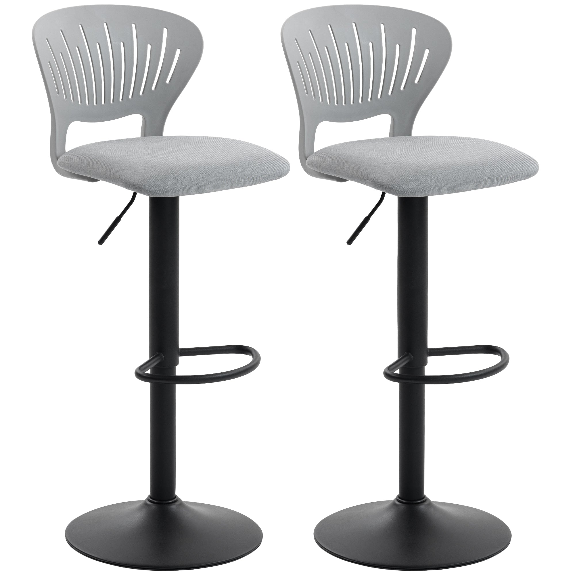 Set of 2 360° Swivel Kitchen Bar Stools, Height-Adjustable 33.1–41.3 in, Hollow Back, Footrest, for Dining Room & Counter, Gray