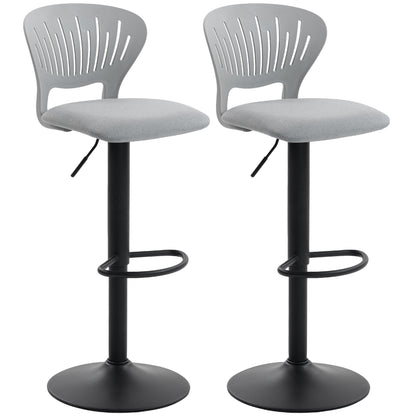 Set of 2 360° Swivel Kitchen Bar Stools, Height-Adjustable 33.1–41.3 in, Hollow Back, Footrest, for Dining Room & Counter, Gray