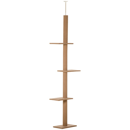 Ceiling-High Scratching Post, 228-260 cm Adjustable Height Cat Tree Climbing Frame for Cats with 3 Levels, Cat Scratching Post, Play Tree from Floor to Ceiling Light Brown
