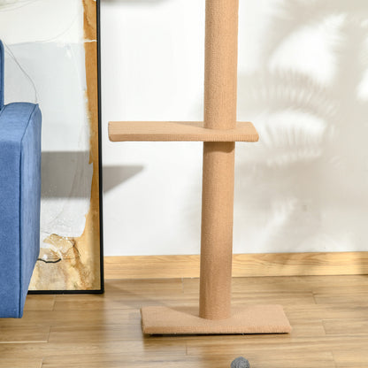 Ceiling-High Scratching Post, 228-260 cm Adjustable Height Cat Tree Climbing Frame for Cats with 3 Levels, Cat Scratching Post, Play Tree from Floor to Ceiling Light Brown