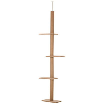 Ceiling-High Scratching Post, 228-260 cm Adjustable Height Cat Tree Climbing Frame for Cats with 3 Levels, Cat Scratching Post, Play Tree from Floor to Ceiling Light Brown