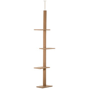 Ceiling-High Scratching Post, 228-260 cm Adjustable Height Cat Tree Climbing Frame for Cats with 3 Levels, Cat Scratching Post, Play Tree from Floor to Ceiling Light Brown