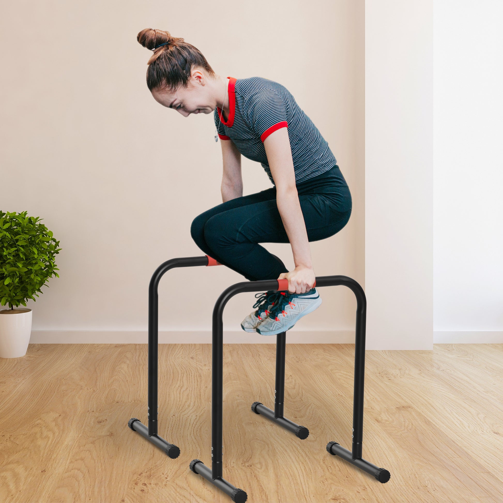 Parallel Bars Training Support with Extra Wide Handle for Inclined Push-Ups Bodybuilding Calisthenics Dips 63x41x73 cm Black