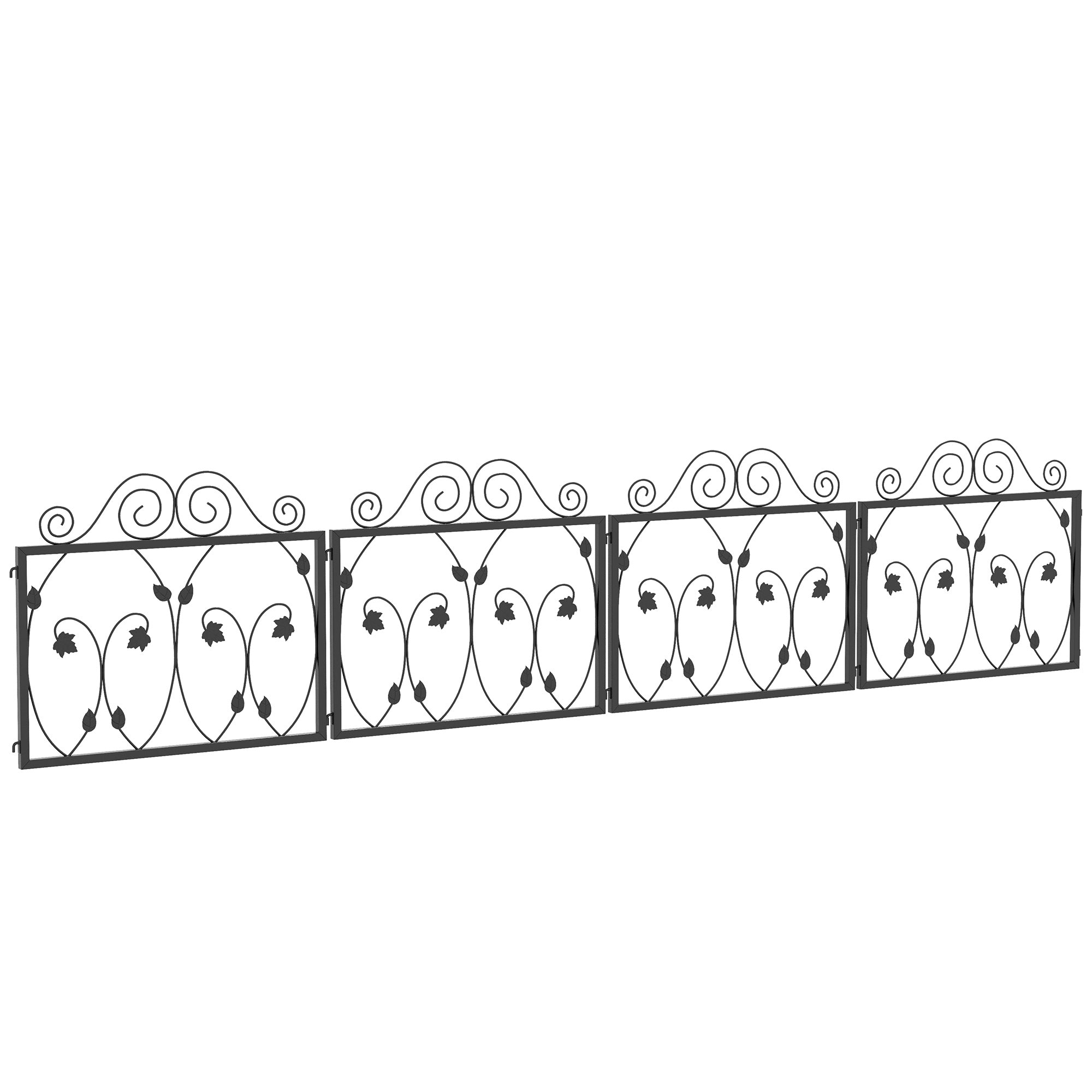 4-Panel Outdoor Garden Fences 22.44x18.70 inches Decorative Steel Garden Fence with Adjustable Angle for Patio Terrace 90.35x18.90 inches Black