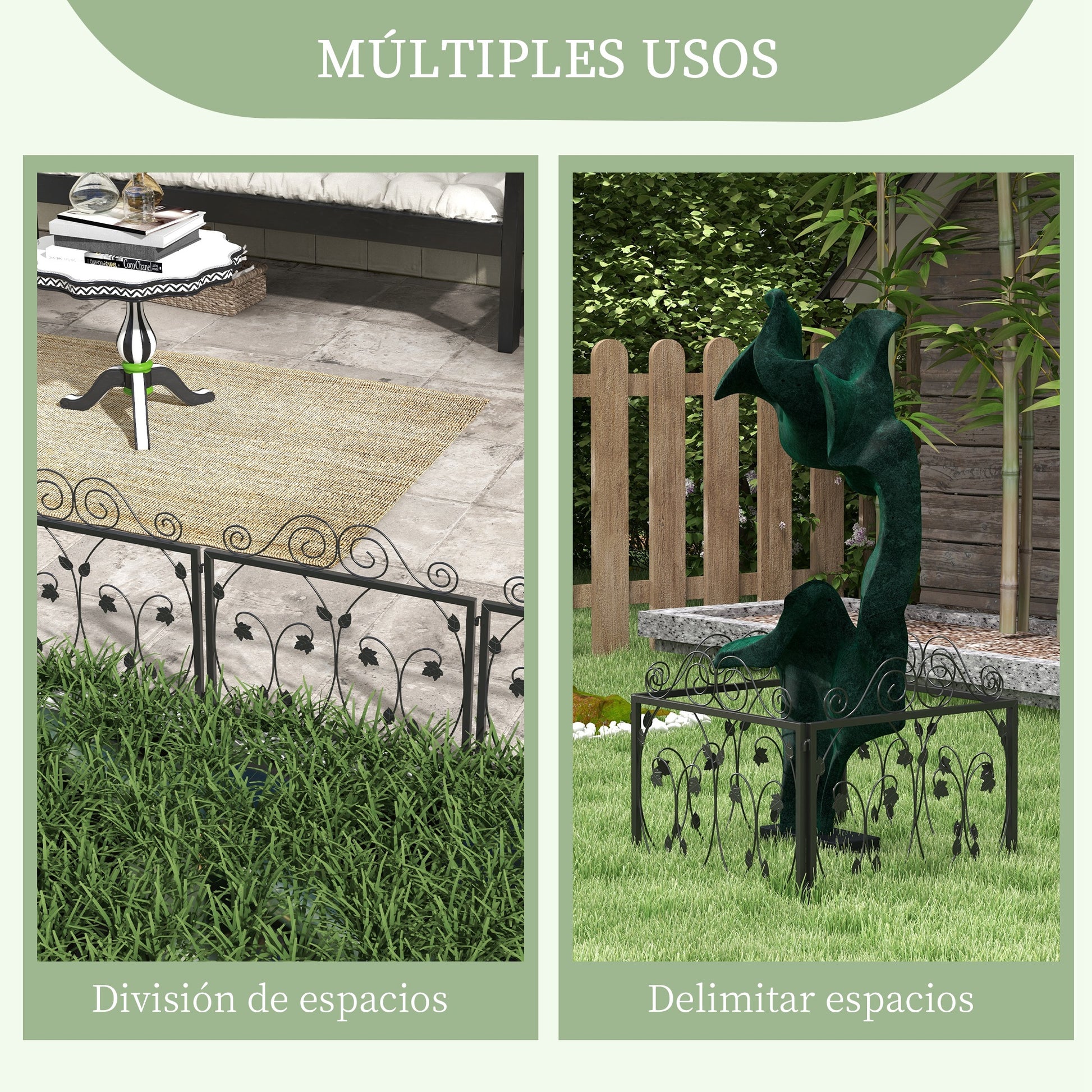 4-Panel Outdoor Garden Fences 22.44x18.70 inches Decorative Steel Garden Fence with Adjustable Angle for Patio Terrace 90.35x18.90 inches Black