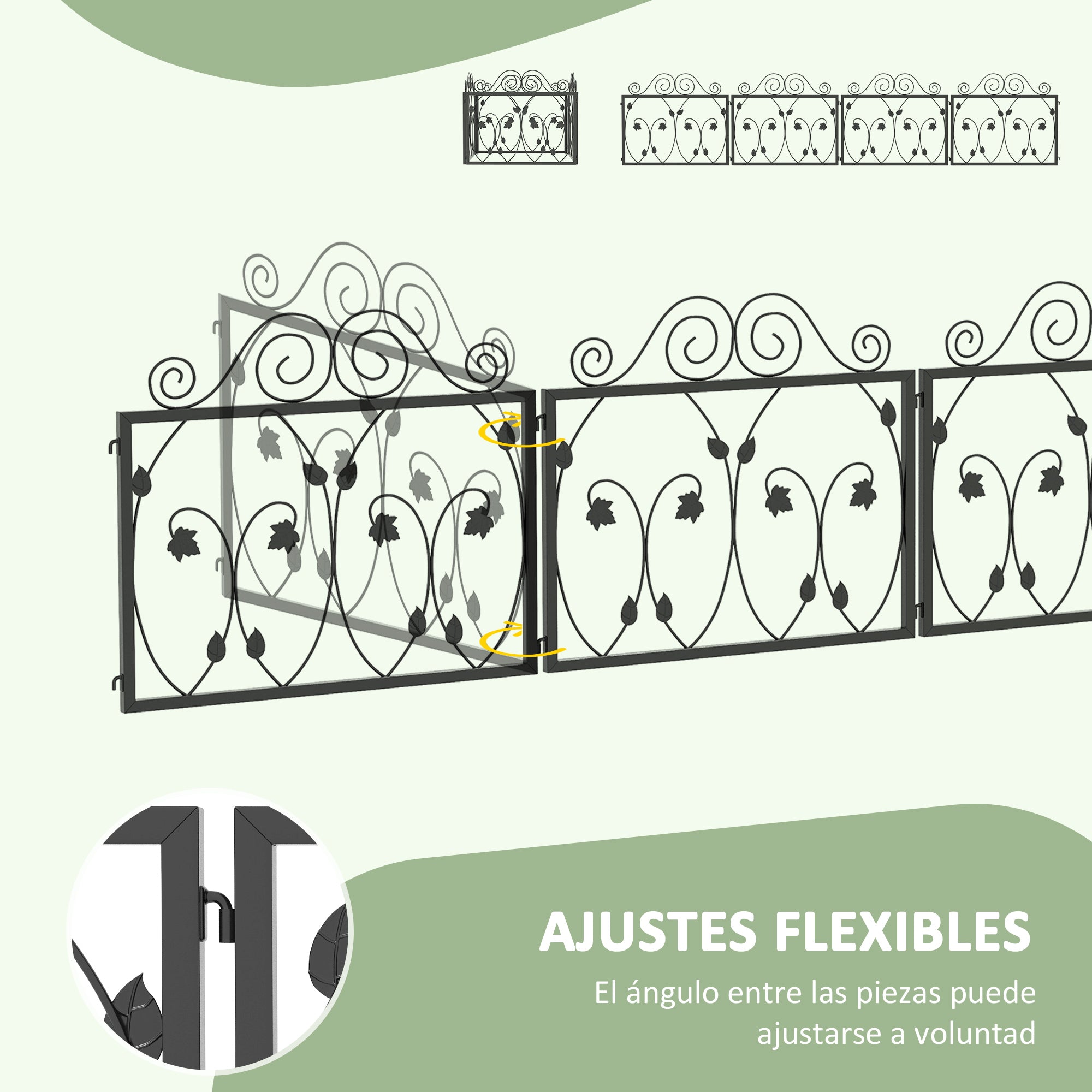 4-Panel Outdoor Garden Fences 22.44x18.70 inches Decorative Steel Garden Fence with Adjustable Angle for Patio Terrace 90.35x18.90 inches Black