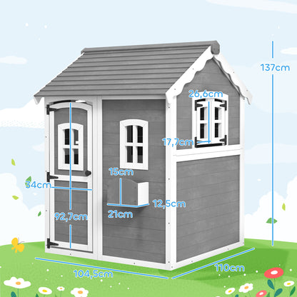 Children's Wooden Playhouse Outdoor with Door, Window, and Planter Box, Kids House, Garden House for Children 3-8 Years