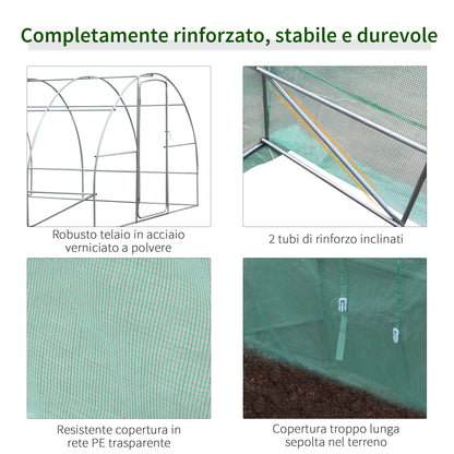 Tunnel Greenhouse with Door and 8 Windows, Garden Greenhouse in PE and Galvanized Metal, for Plant Cultivation, 600x300x200cm