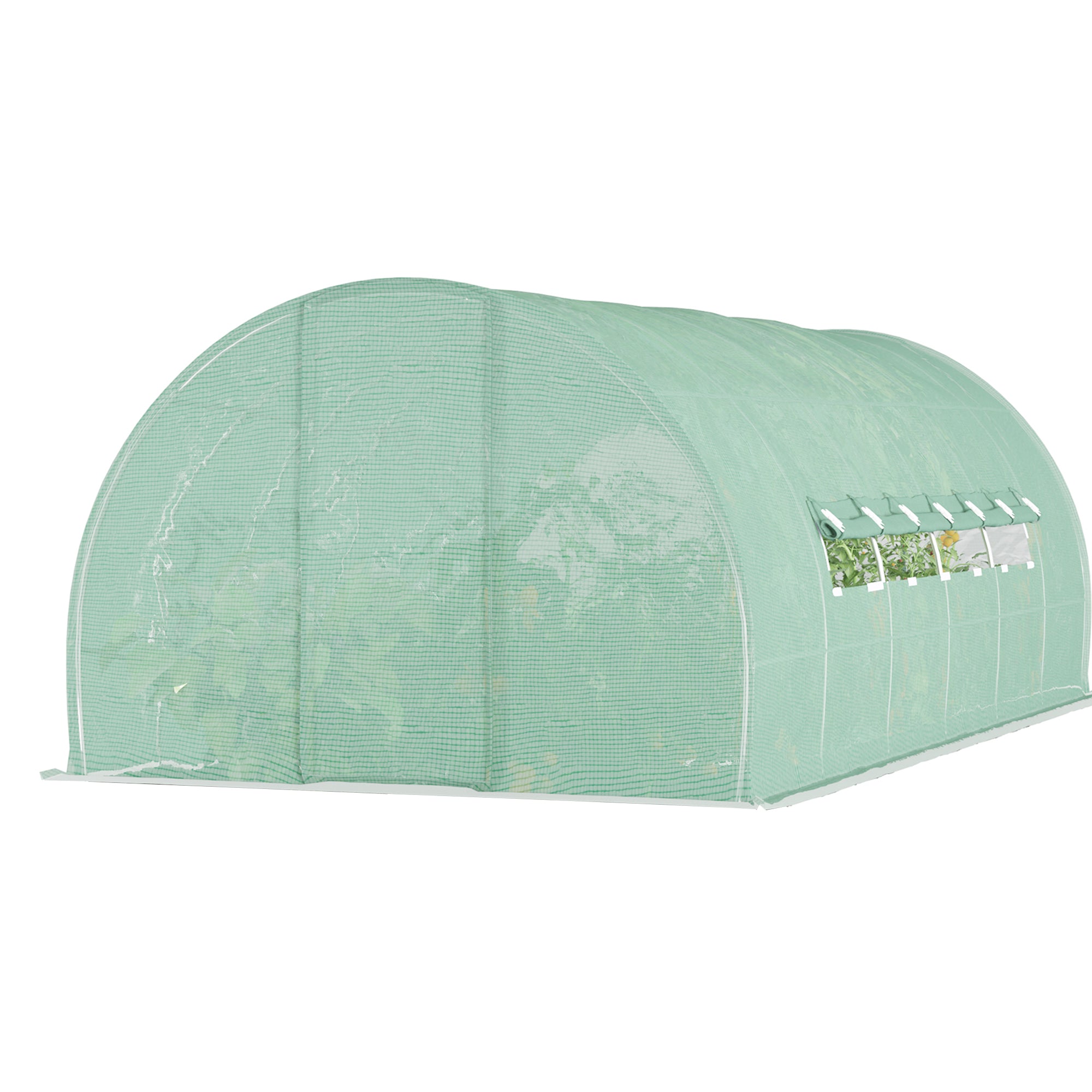Tunnel Greenhouse with Door and 8 Windows, Garden Greenhouse in PE and Galvanized Metal, for Plant Cultivation, 600x300x200cm