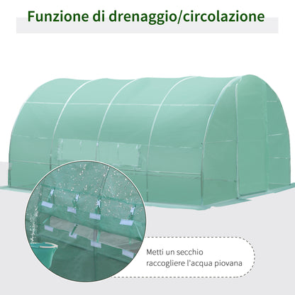 Tunnel Greenhouse with Door and 8 Windows, Garden Greenhouse in PE and Galvanized Metal, for Plant Cultivation, 600x300x200cm