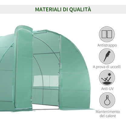Tunnel Greenhouse with Door and 8 Windows, Garden Greenhouse in PE and Galvanized Metal, for Plant Cultivation, 600x300x200cm