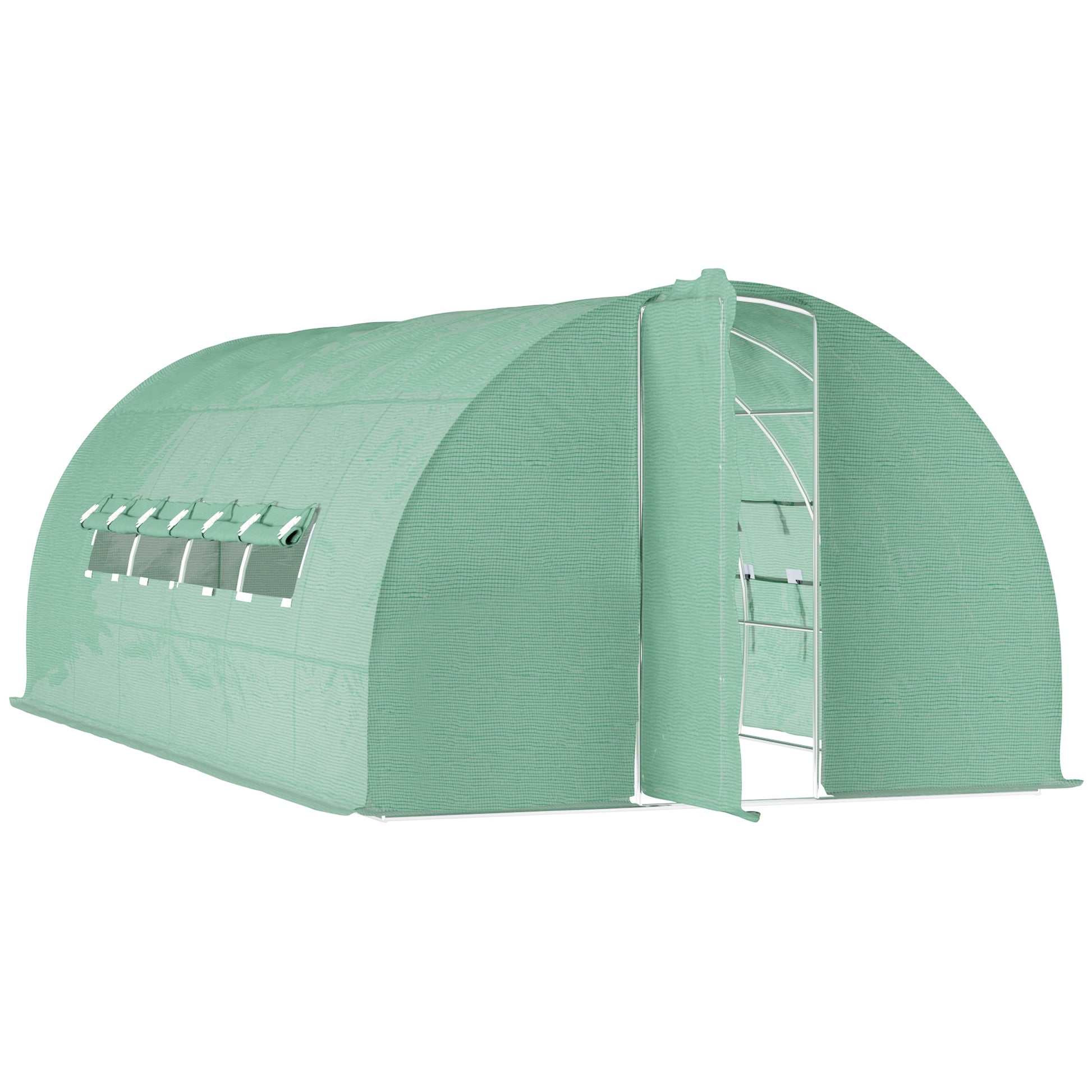 Tunnel Greenhouse with Door and 8 Windows, Garden Greenhouse in PE and Galvanized Metal, for Plant Cultivation, 600x300x200cm