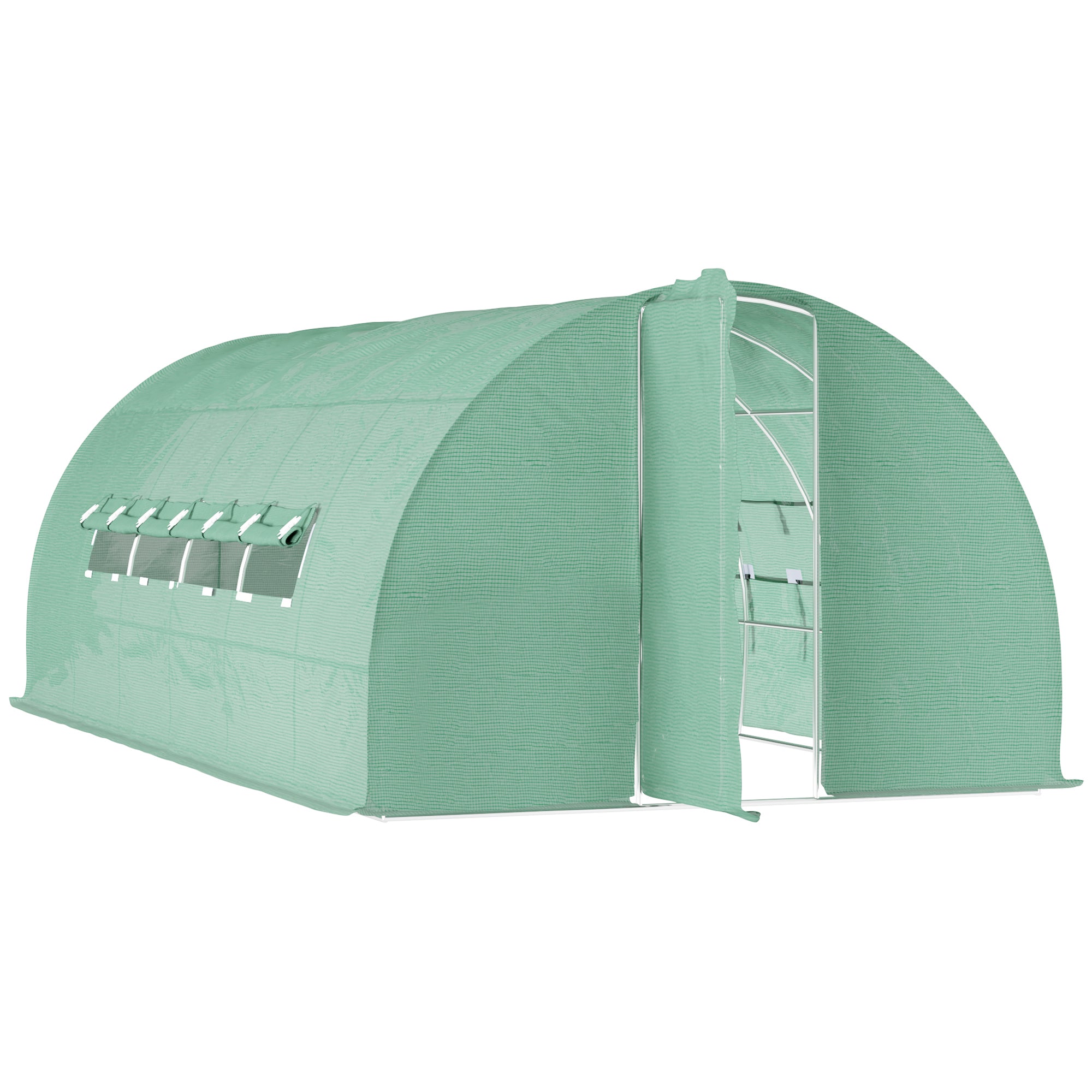 Tunnel Greenhouse with Door and 8 Windows, Garden Greenhouse in PE and Galvanized Metal, for Plant Cultivation, 600x300x200cm