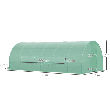 Tunnel Greenhouse with Door and 8 Windows, Garden Greenhouse in PE and Galvanized Metal, for Plant Cultivation, 600x300x200cm