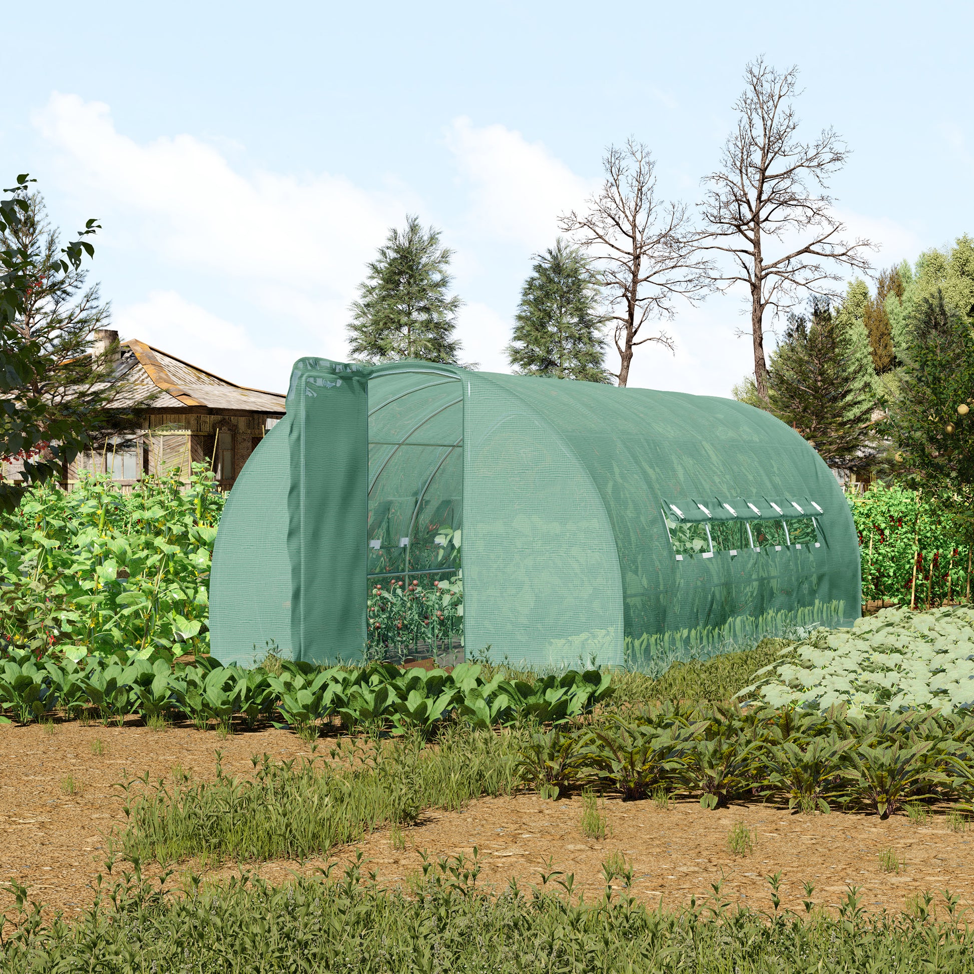Tunnel Greenhouse with Door and 8 Windows, Garden Greenhouse in PE and Galvanized Metal, for Plant Cultivation, 600x300x200cm
